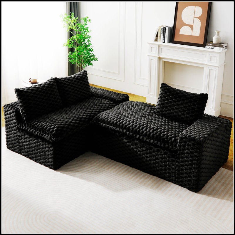 Canapé Turvet Velvet, Polyester noir, H 36,22 po x l 95,7 po x P 60,24 po, Orienté vers la gauche