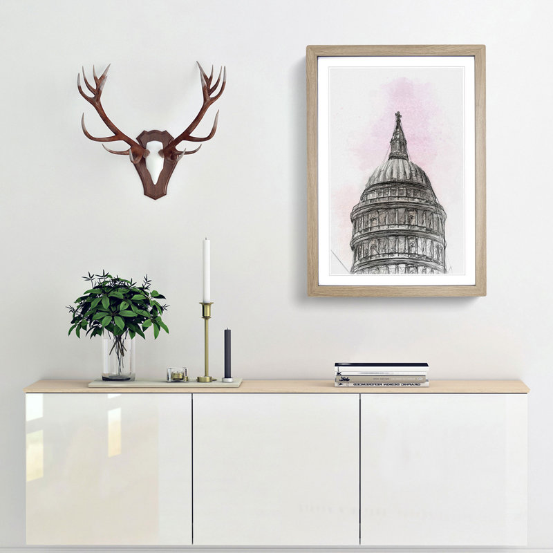 St. Paul's Cathedral Sketch in Abstract - Picture Frame Drawing Print, 87cm H x 62cm W x 2cm D, Oak Framed