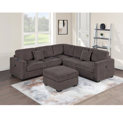 Ensemble modulaire en velours côtelé avec repose-pieds