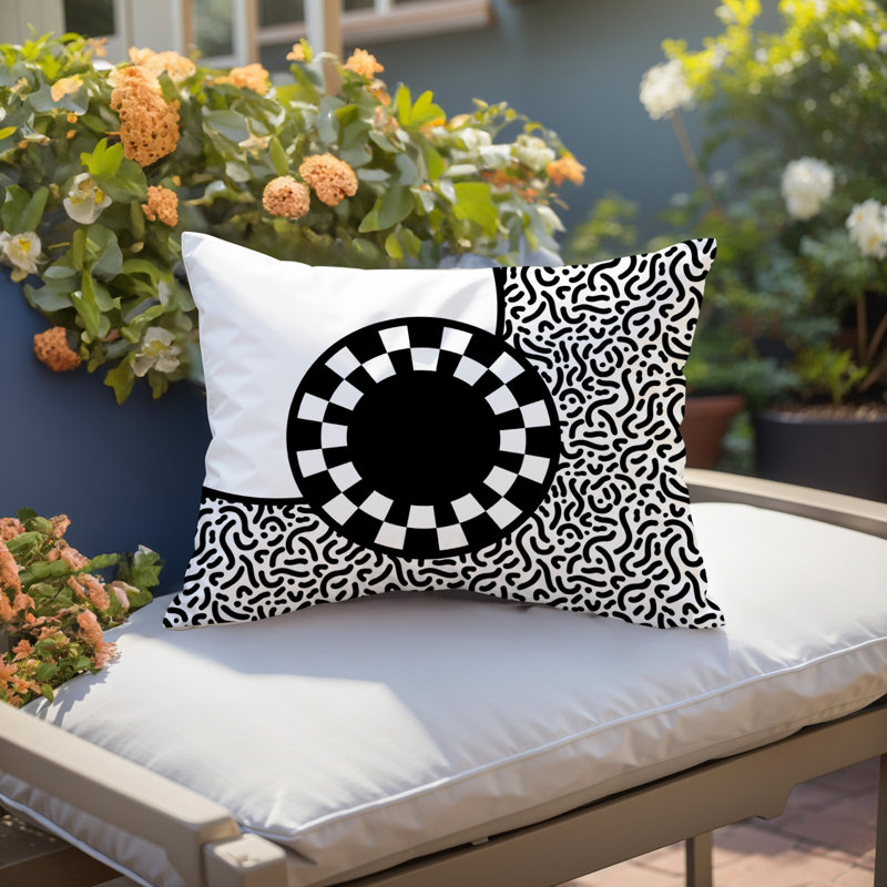 Coussin lombaire réversible Vibra Abstract, Rectangle H 18 po x l 25 po, Noir