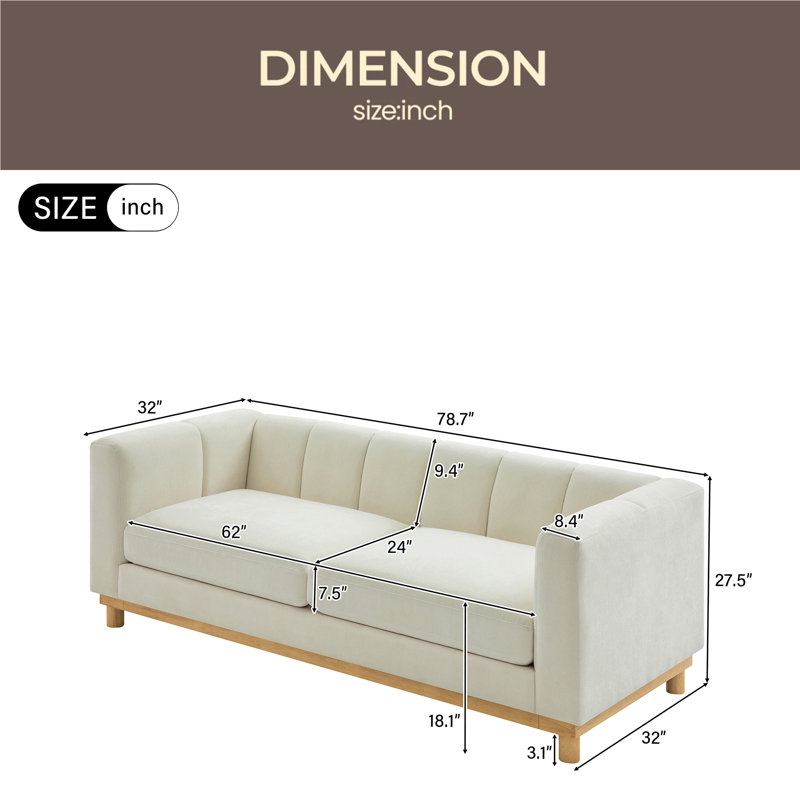 Canapé moderne 78,7 po pour salon, appartement, Beige, Naturel