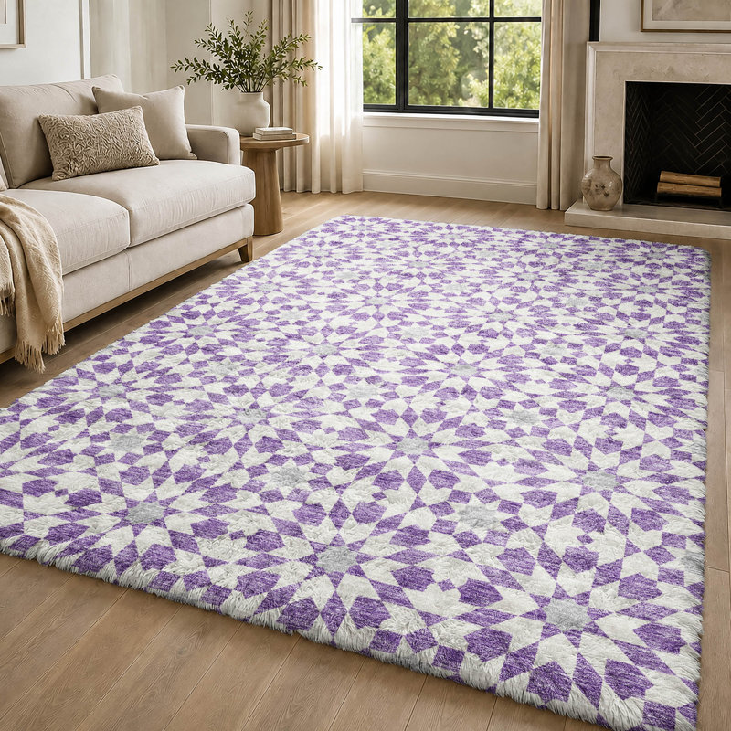 Tapis à poils longs Dream Shag ADS734 lavable à la machine de qualité supérieure, Lavande, 8 pi x 10 pi