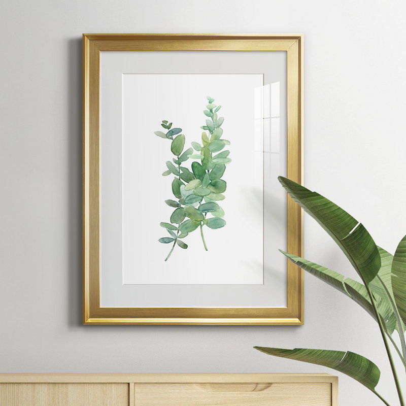 Eucalyptus I - Peinture sur toile encadrée, Or, H 24,5 po x l 18,5 po x P 1 po
