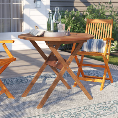 Alyisa Round Eucalyptus Folding Outdoor Bistro Table With Umbrella Hole , 35.38'' in. W 35.38'' in. D