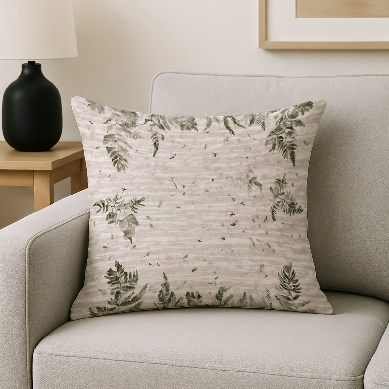Coussin décoratif intérieur et extérieur Modern, Beige floral 115, Carré 20 po