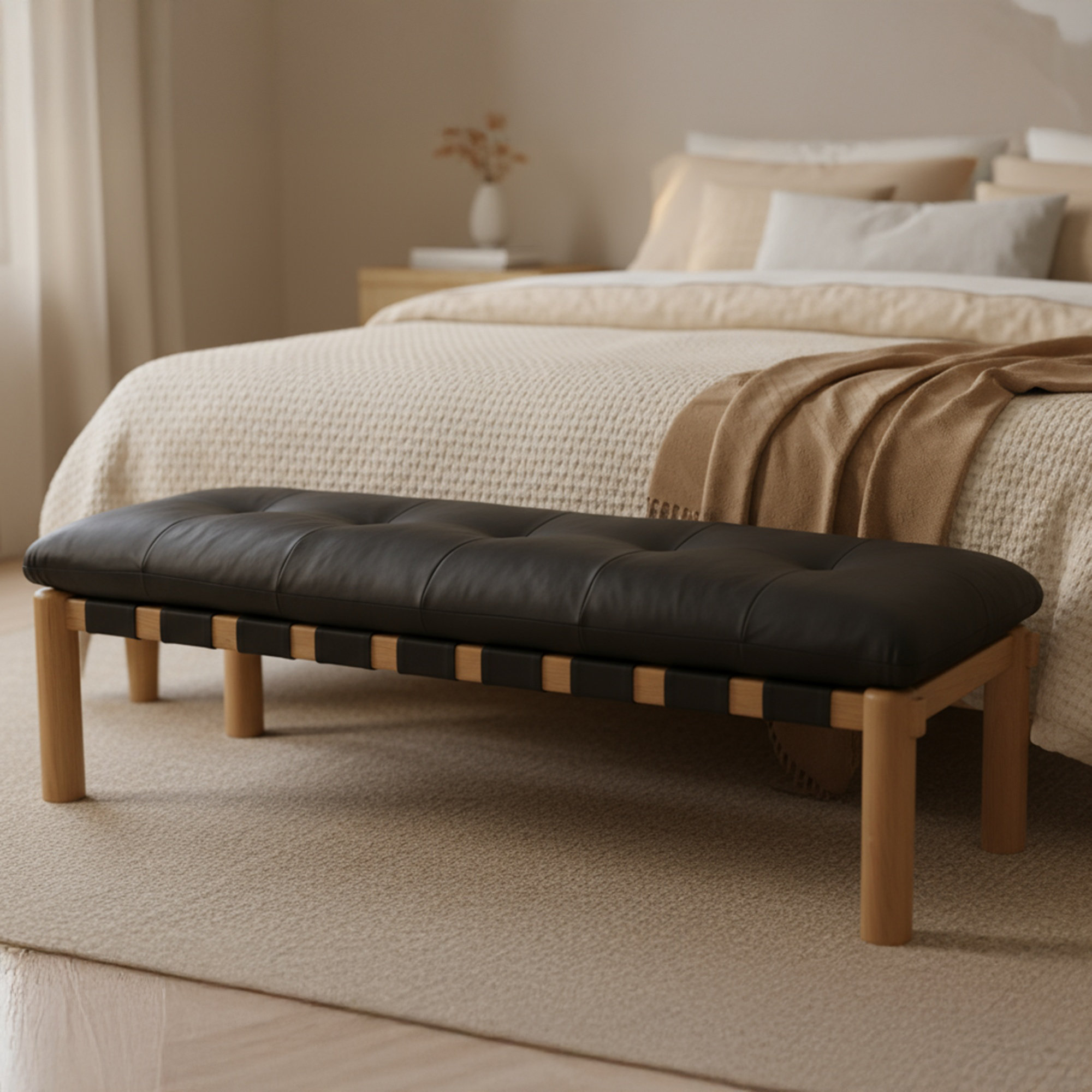 Tyson Leather Bench, Black