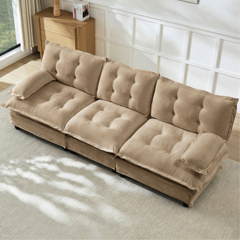 Café modulaire à 3 places avec revêtement moelleux en chenille, coussins confortables et assise profonde moderne en chenille, conçu pour différentes tailles de pièces
