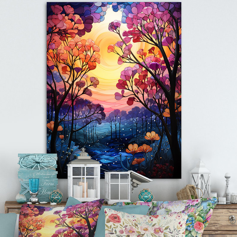 Auvent forêt mauve et rose, Toile tendue, H 32 po x l 16 po x P 1 po