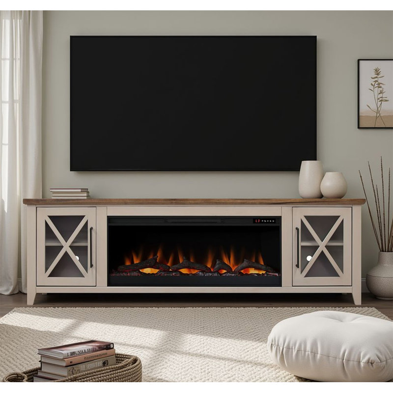Meuble télé avec foyer Ithaca, Beige