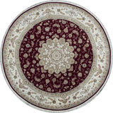 Hand-Knotted High-Quality Wine and Ivory Round Area Rug