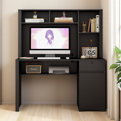 Computer Desk With Hutch & Bookshelf,Wood Executive Desk Teens Student Desk Writing Laptop Home Office Desk With Drawers