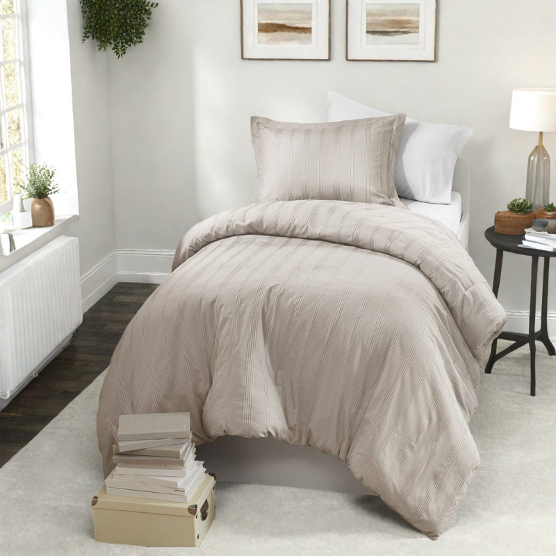 Ensemble de literie moderne à rayures tissées, simple / simple TG, polyester, conception neutre pour les dortoirs et les chambres à coucher