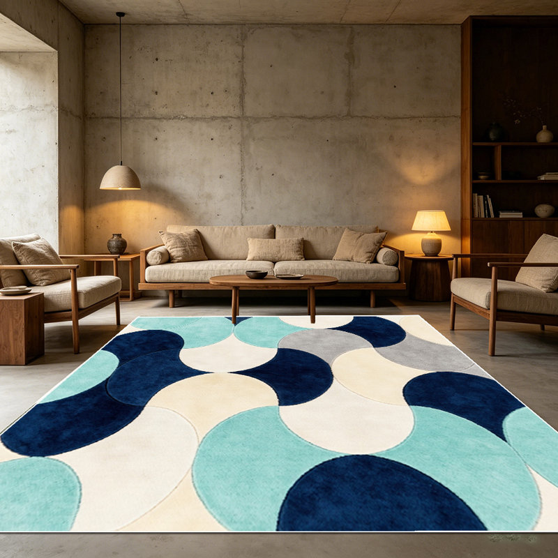 1PC Modern Geometric Overlapping Wave Circle area rugs for Living Room, Soft and Comfortable, Suitable for all seasons, easy-to-maintain, machine washable Indoor floor mat, Under Table Farmhouse suitable for dining table, bedroom, home office,...