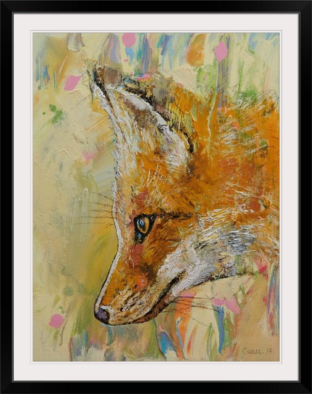 «Leyton Red Fox» par Michael Creese, reproduction d'art, H 32 po x l 26 po x P 1 po, Cadre noir