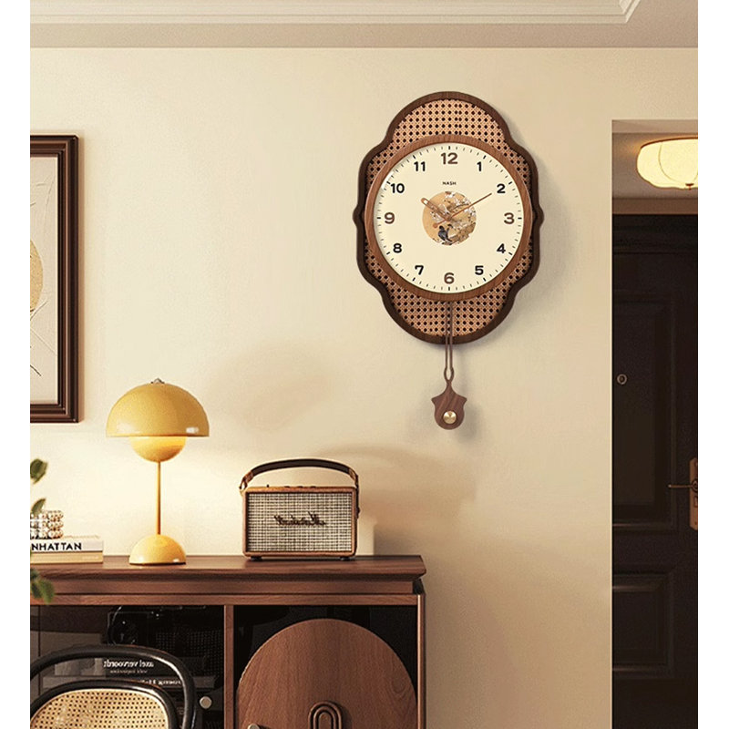 Brown and white two-tone solid wood round wall clock