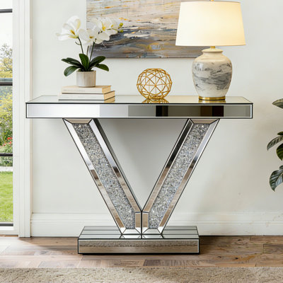 Amla 39.37" Mirrored Glass Console Table Entryway Sofa Table