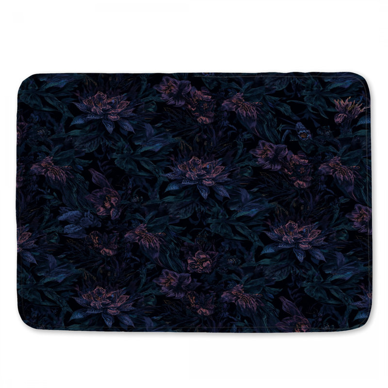 Dark Floral Pattern Bath Mat, 24in W x 17in L
