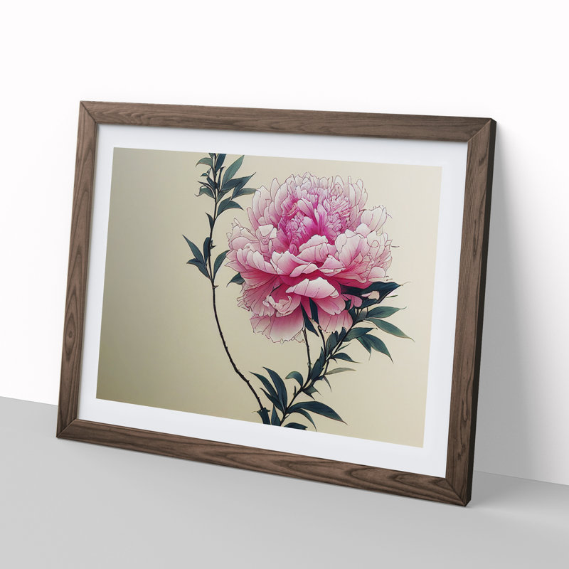 Intriguing Peony Flowers - Framed Print, 46cm H x 64cm W x 2cm D, Walnut