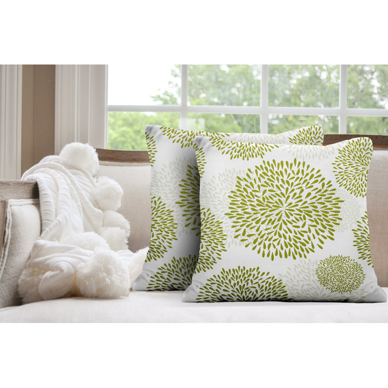 Floral Outdoor Reversible Throw Pillow, 15W" x 15H", Chartreuse