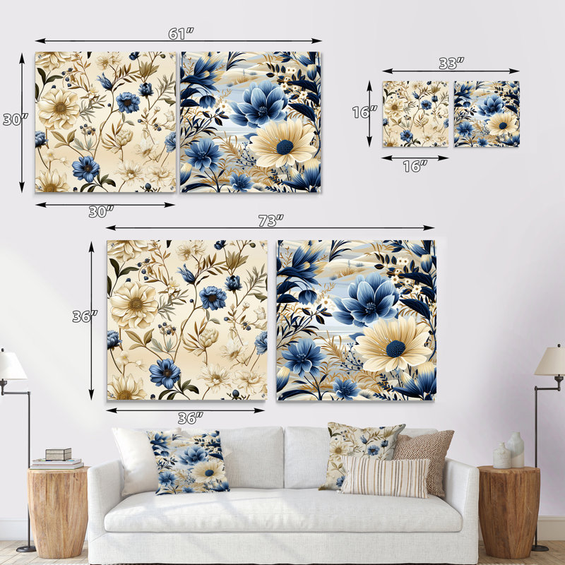 Botanical Sketches I - Ensemble de 2 plantes murales en acrylique, H 16 po x l 33 po