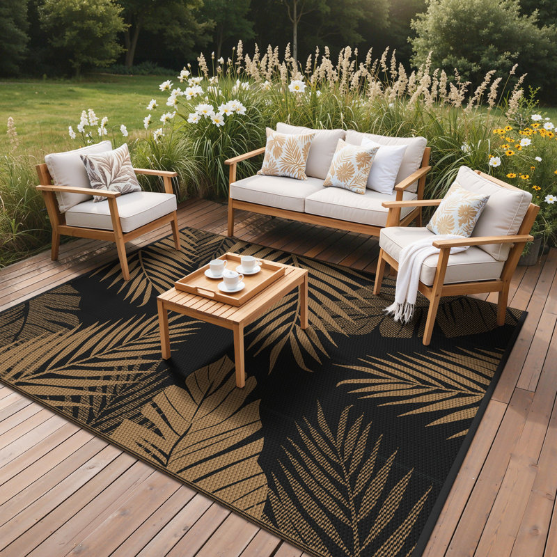 Floral Recycled P.E.T Indoor / Outdoor Area Rug, Brown/Black, Rectangle 180 x 270 cm