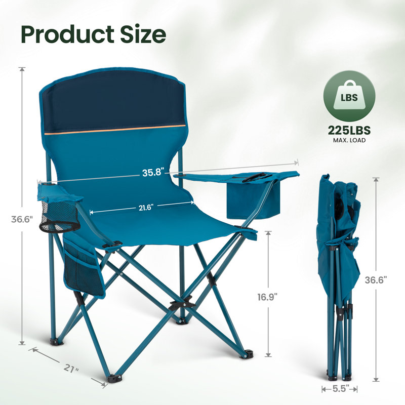 Blue Folding Camping Beach Lawn Chair with Cooler Cup Holder and Storage Pockets, Blue