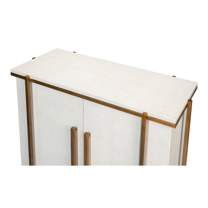 Osprey White and Gold Shagreen Leather Accent Cabinet