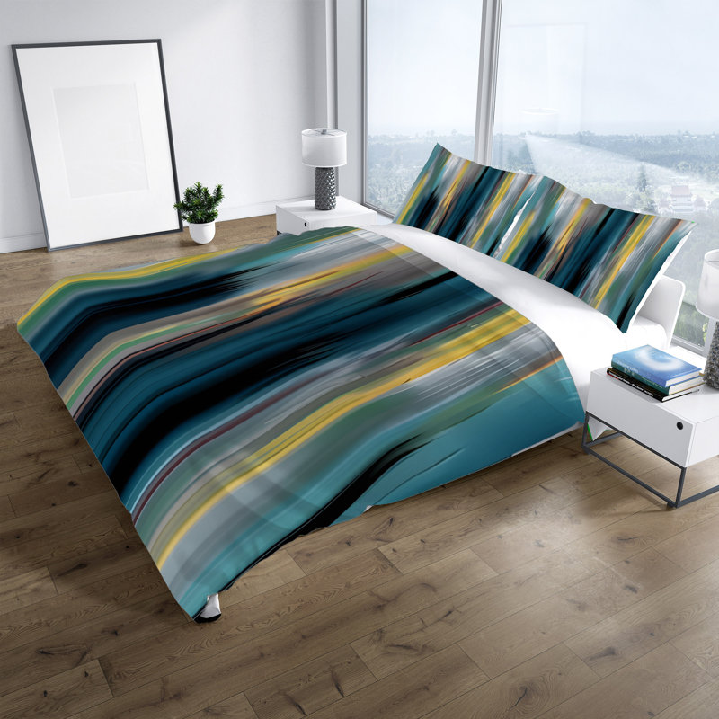 Ensemble de housse de couette en microfibre bleu / jaune, Housse de couette pour très grand lit et 2 très, Cool Abstract