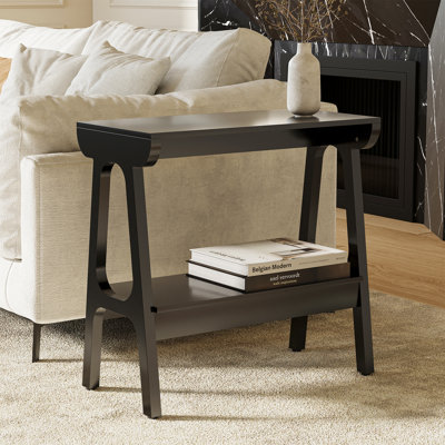 Table de bout étroite en bois massif avec rangement à 2 niveaux