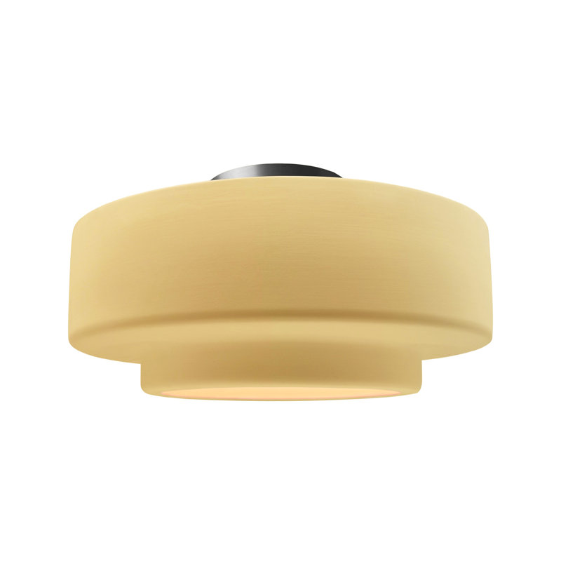 Plafonnier semi-encastré en céramique Dottie, H 8 po x l 16,5 po x P 16,5 po, Jaune atténué, Nickel brossé