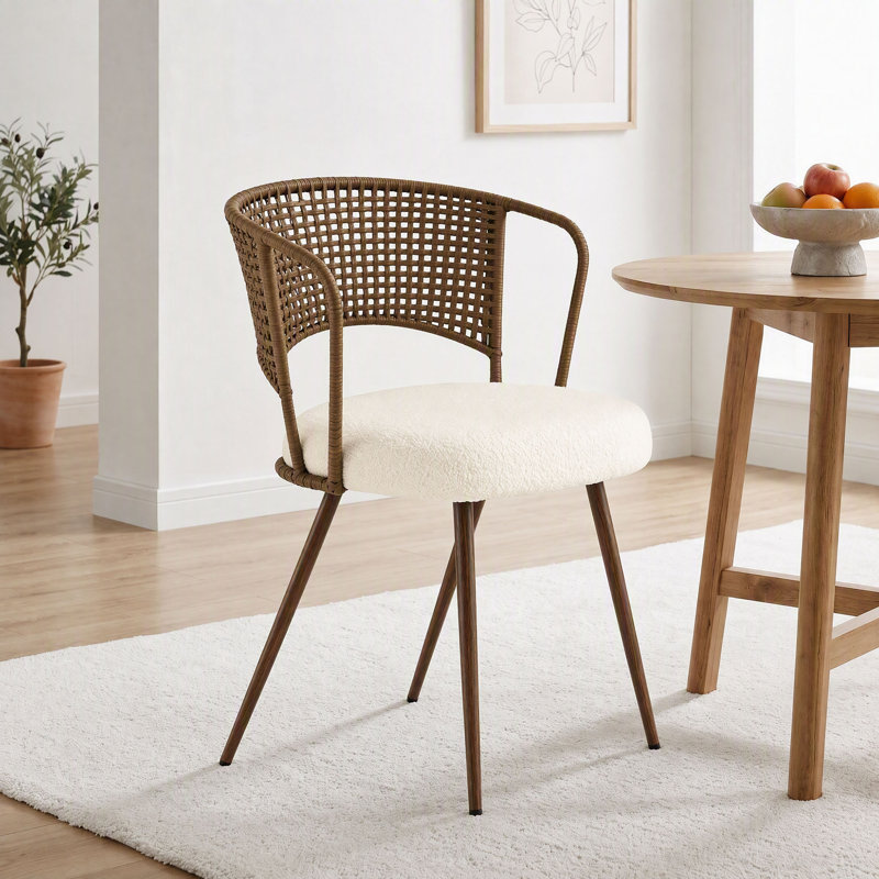 Ensemble de 4 chaises de salle à manger en rotin rembourrées avec dossier tressé et pieds en caoutchouc ajustables, 4, Walnut