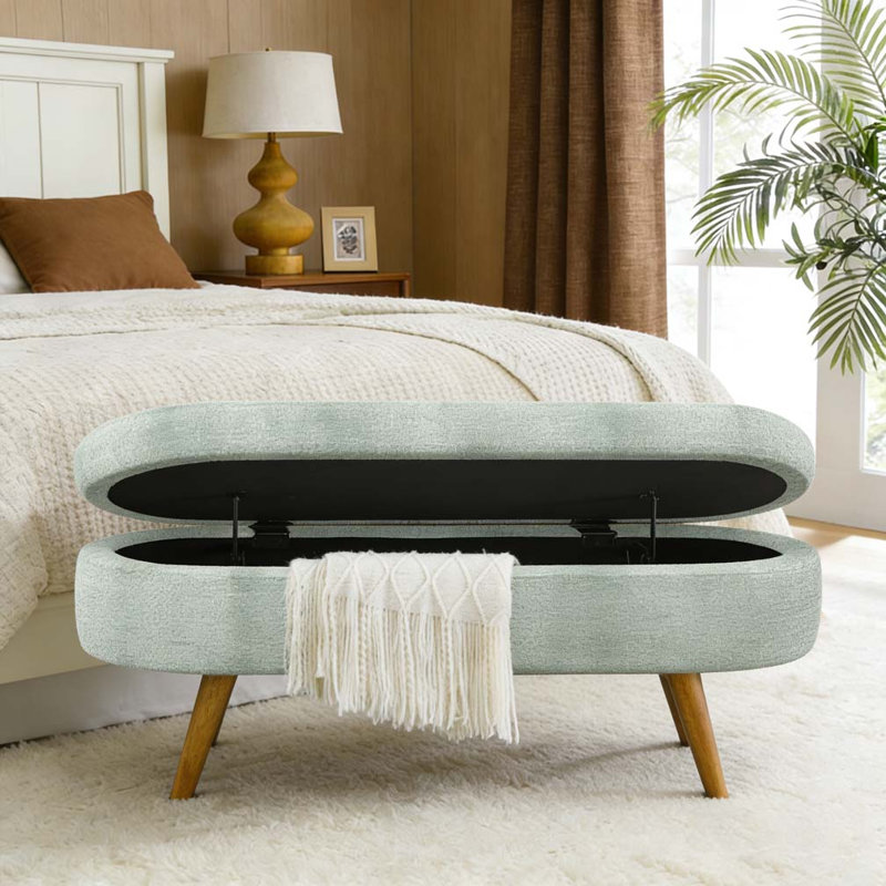 Ottoman Oval Storage Bench, Cyan