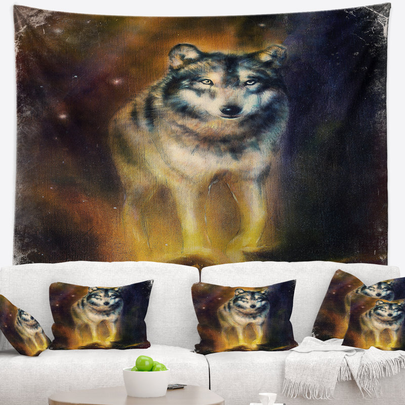 Loup calme illustration tapisserie Animal, H 32 po x l 39 po