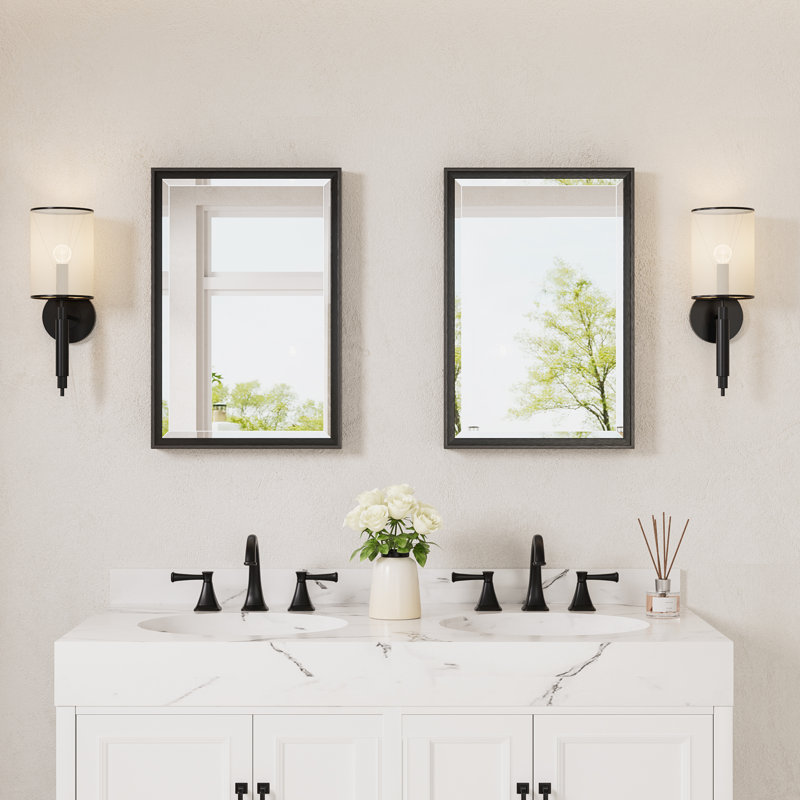 Miroir de salle de bain rectangulaire biseauté, 36 po x 24 po, Noir mat
