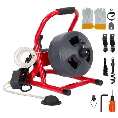 50Ft x 5/16 Inch Electric Drain Auger Cleaner Machine, Auto-Feed Sewer Snake with Foot Switch, 6 Cutters & Glove, GFCI Protection for 3/4 to 3 Inch Pipes, DA04