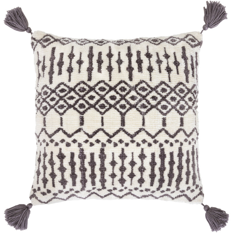 Housse de coussin Braith, Duvet, Beige / gris anthracite / crème, 18 po x 18 po