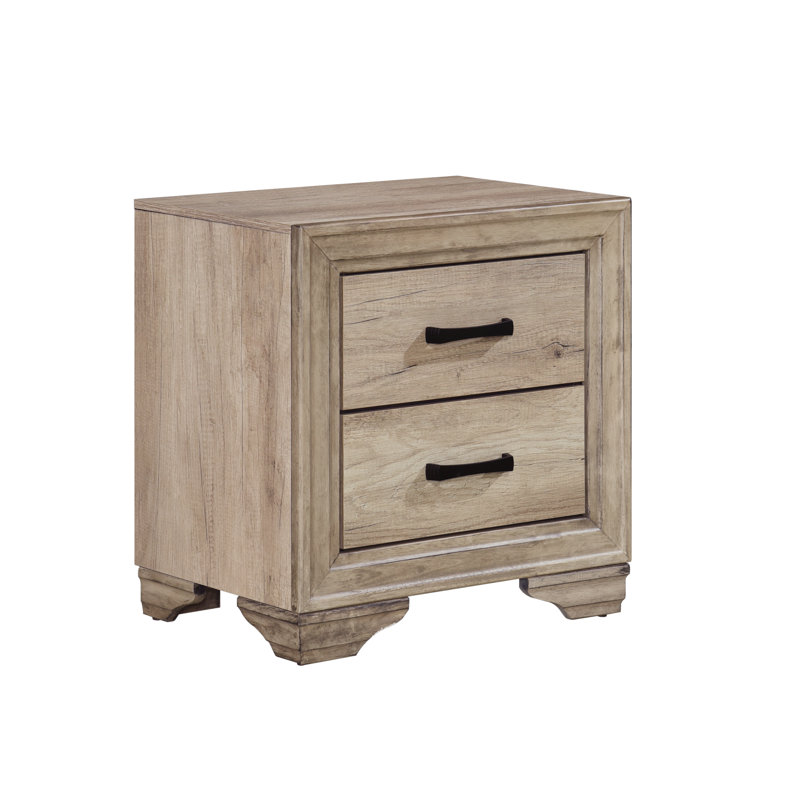 Contemporary Melamine Laminate Nightstand With Drawers, Natural Finish Bedside Table | Gift Idea