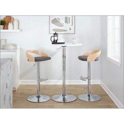 Tabouret de bar réglable avec pivot en métal et similicuir avec repose-pieds arrondi en T - ensemble de 3