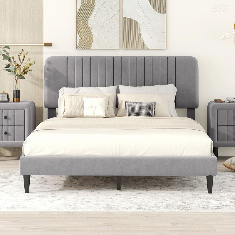 Upholstered Platform Bed, Gray