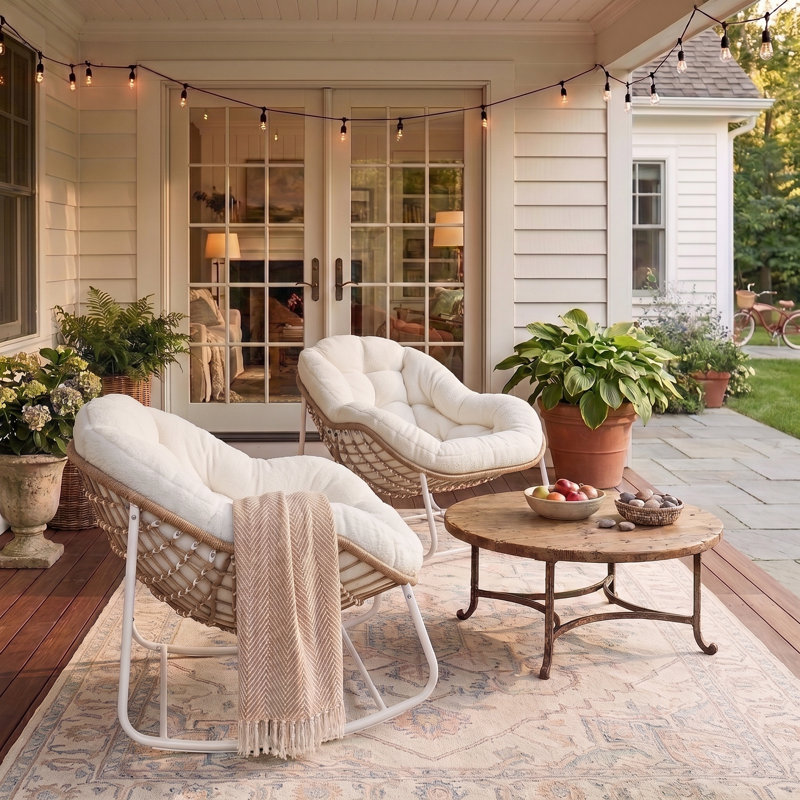 Chaise d'extérieur Cini, Blanc/naturel, Crème, crème