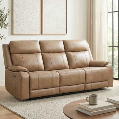 Jasper 84 in. Leather Power Reclining Sofa with USB - Taupe