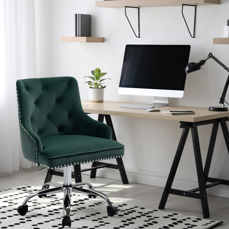 Tripp Velvet Office Chair, Dark Green