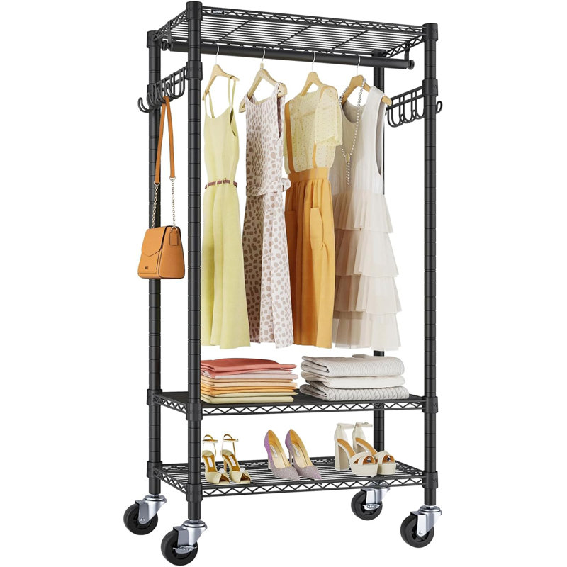 Portant à vêtements 72,4 "330LBS - Support réglable en acier au carbone avec roues verrouillables silencieuses