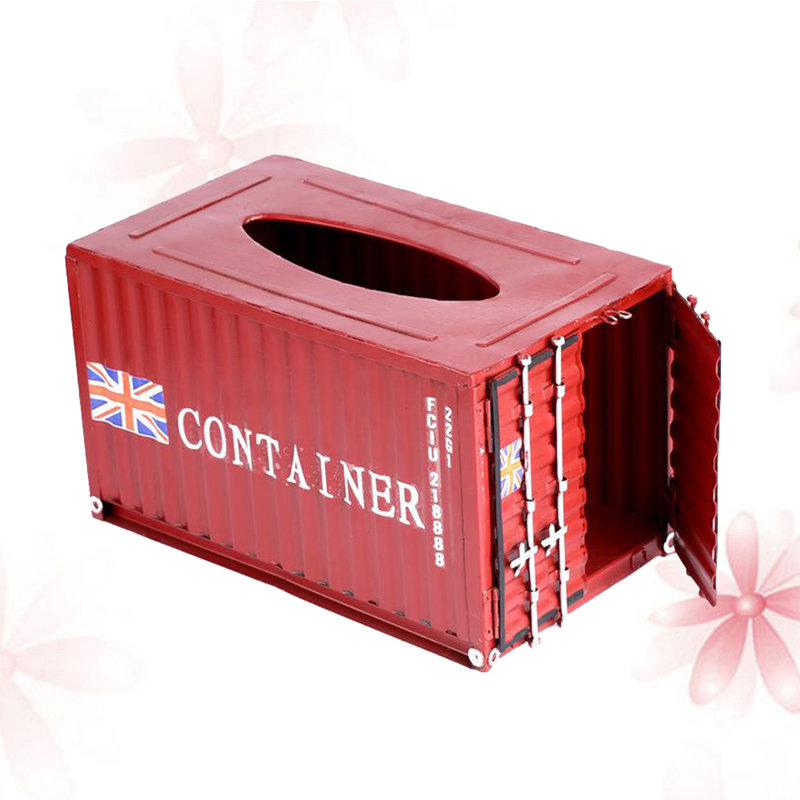 Creative Shipping Container Tissue Box Red Pumping Metal Crafts Storage Box Napkin Holder