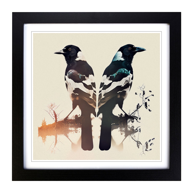 Magpie Double Exposure - Framed Print, Black