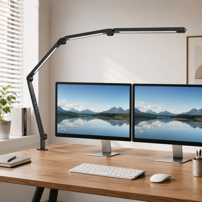 Bright Architect Clamp Desk Lamp with Adjustable Swing Arm, Dimming and Color-Temperature Control for Eye-Friendly Home or Office Lighting