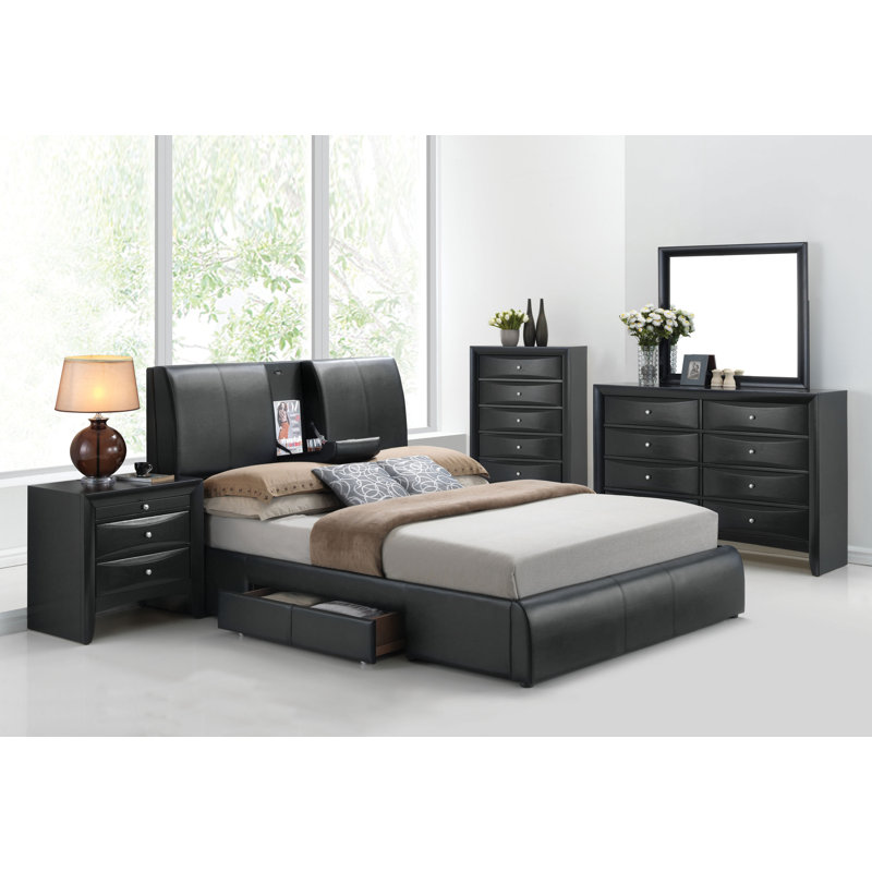Lit plateforme tapissier avec rangement Horsley, Grand