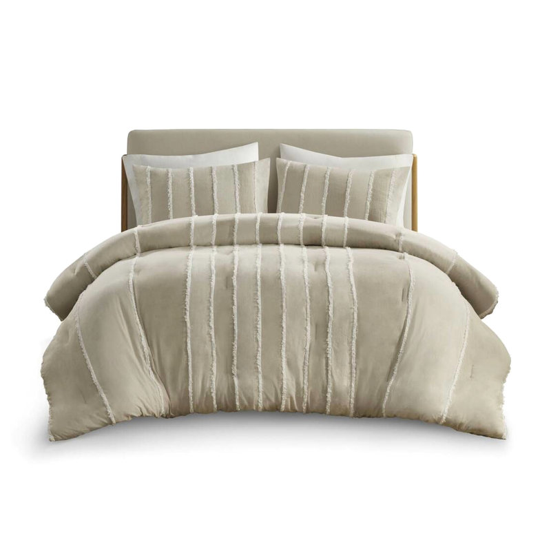 Édredon 3 pièces en coton taupe double / grand - aspect rayé, rembourrage 100%, détails décoratifs, visible, fascinant,
