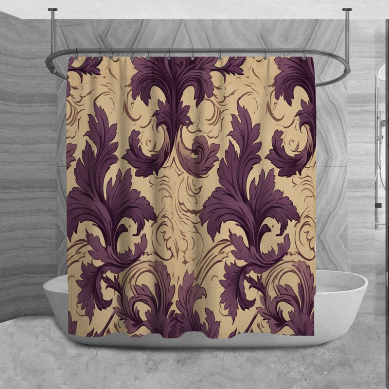 Acanthus Shower Curtain Mediterranean Bathroom Decor Purple, H 84 po x l 70 po