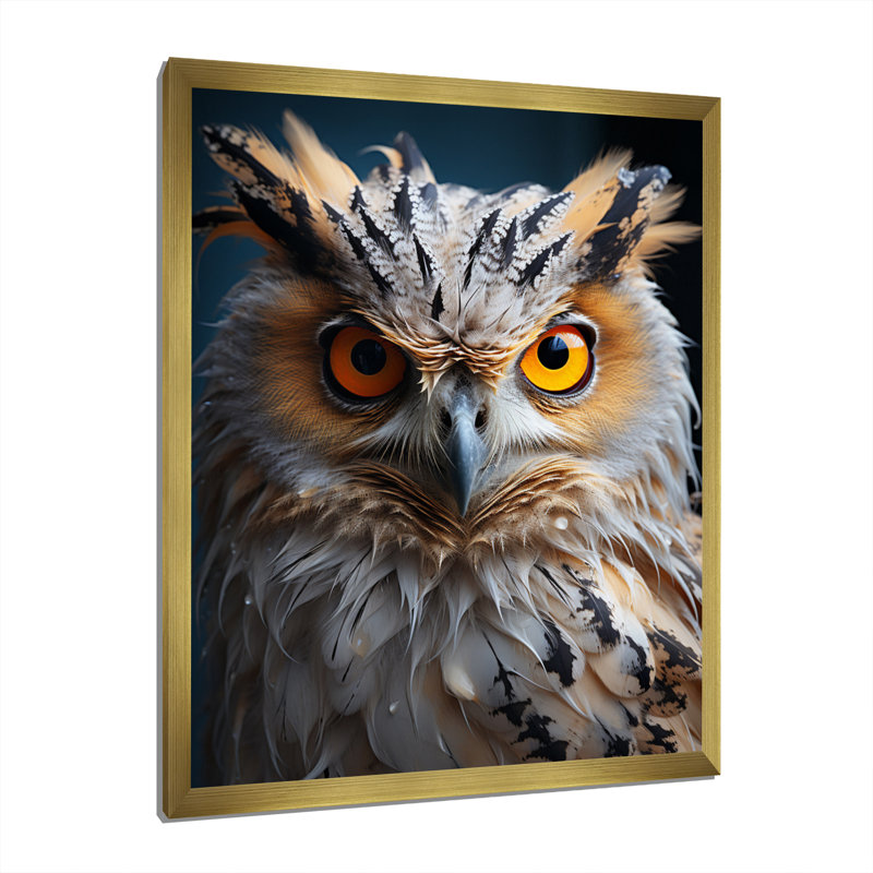 «White Yellow Yellow Owl», reproduction sur toile, H 32 po x l 24 po x P 1 po, Encadrement doré